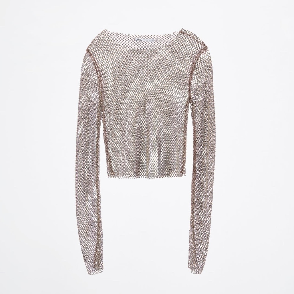 Zara Sheer Nude Mesh Long Sleeve Top - Picture 2 of 5